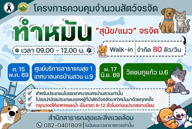 เทศบาลนครบ้านสวนเตรียมออกหน่วยบริการเคลื่อนที่