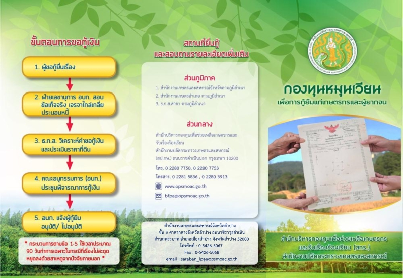 สำนักงานเกษตรและสหกรณ์จังหวัดลำปางขอประชาสัมพันธ์