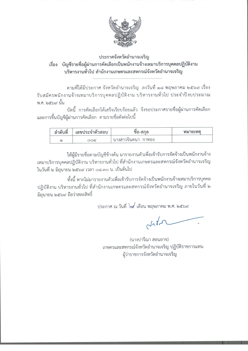 ประกาศจังหวัดอำนาจเจริญ