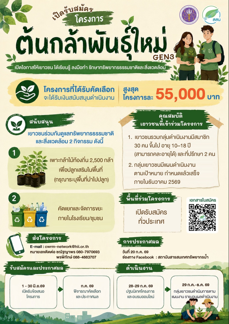 สสน.เปิดรับสมัคร“โครงการต้นกล้าพันธุ์ใหม่