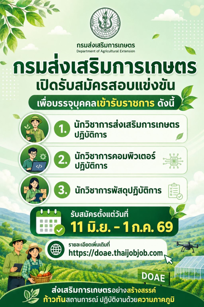 กรมส่งเสริมการเกษตร รับสมัครข้าราชการ