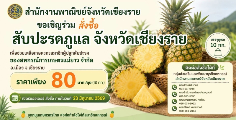 ขอเชิญร่วมสั่งซื้อ สับปะรดภูแล จังหวัดเชียงราย