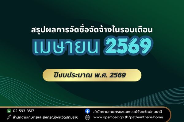 สรุปผลการดำเนินการจัดซื้อจัดจ้างของสำนักงานเกษตรและสหกรณ์จังหวัดปทุมธานี
