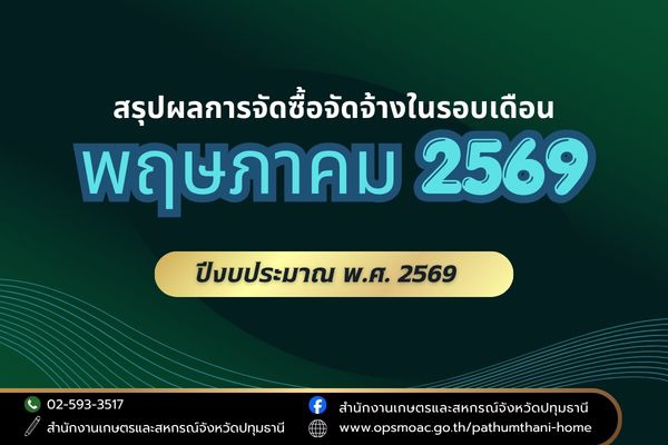 สรุปผลการดำเนินการจัดซื้อจัดจ้างของสำนักงานเกษตรและสหกรณ์จังหวัดปทุมธานี
