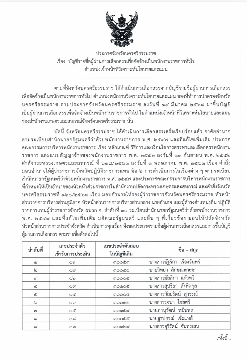 ประกาศจังหวัดนครศรีธรรมราช