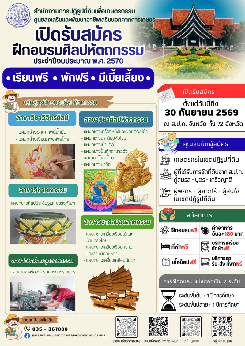ประชาสัมพันธ์การรับสมัครคัดเลือกเกษตรกรเข้ารับการฝึกอบรมหลักสูตรศิลปหัตถกรรม