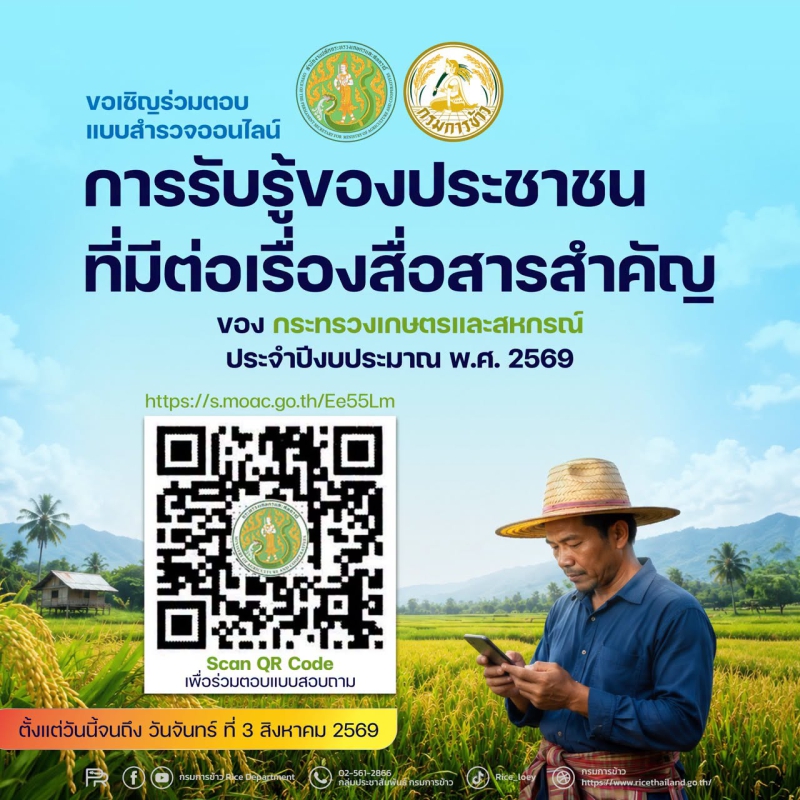 กรมการข้าวขอเชิญร่วมตอบแบบสำรวจออนไลน์
