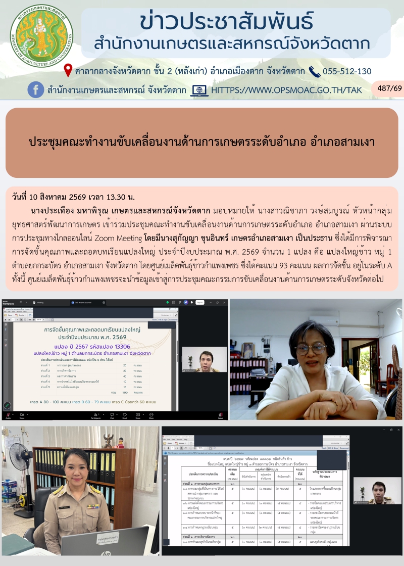 ประชุมคณะทำงานขับเคลื่อนงานด้านการเกษตรระดับอำเภอ