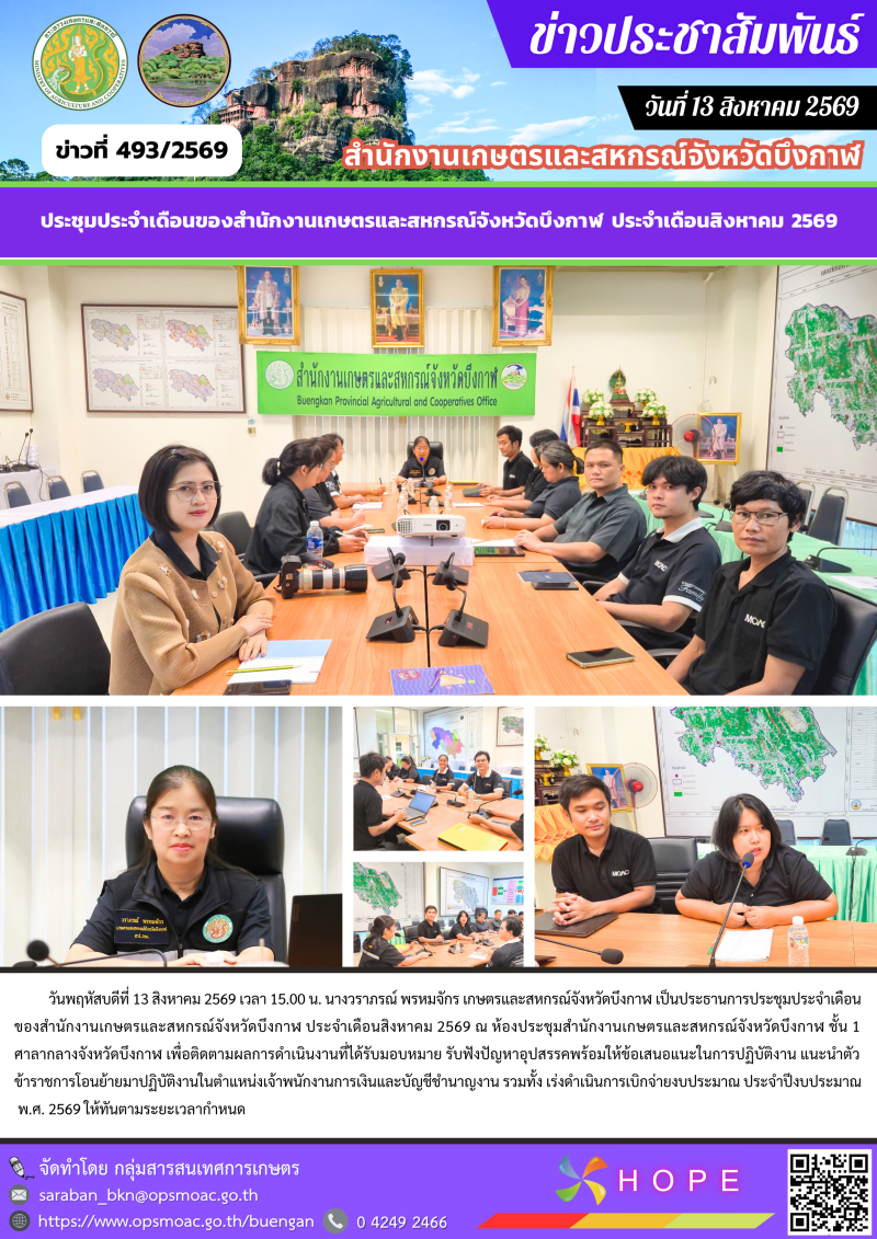 ประชุมประจำเดือนของสำนักงานเกษตรและสหกรณ์จังหวัดบึงกาฬ