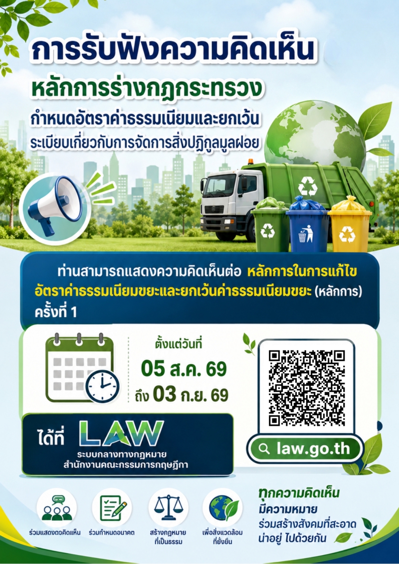 การรับฟังความคิดเห็นหลักการร่างกฎกระทรวงกำหนดอัตราค่าธรรมเนียมและยกเว้นค่าธรรมเนียมเกี่ยวกับ