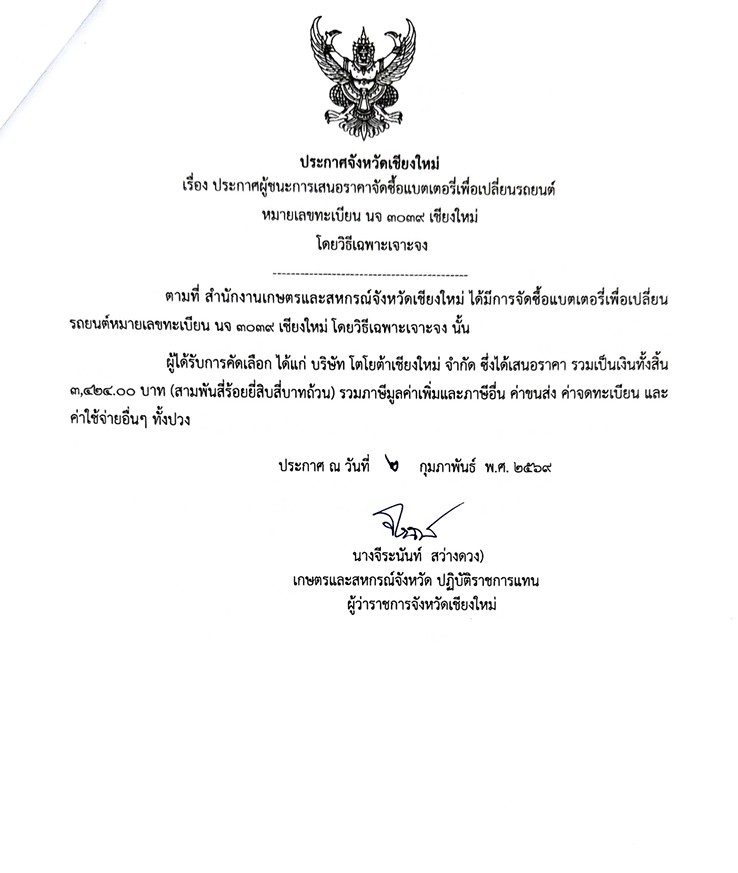 ประกาศจังหวัดเชียงใหม่