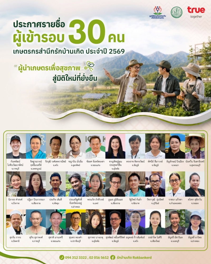 ประกาศรายชื่อ30เกษตรกรผู้ผ่านเข้ารอบ