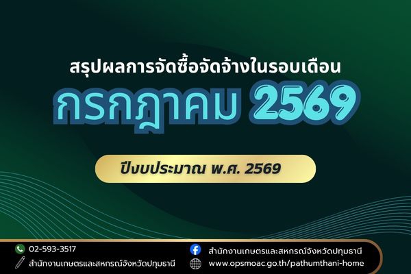 สรุปผลการดำเนินการจัดซื้อจัดจ้างของสำนักงานเกษตรและสหกรณ์จังหวัดปทุมธานี