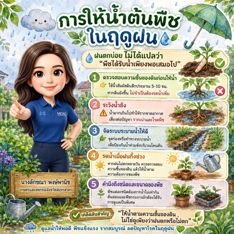 การให้น้ำต้นพืชในฤดูฝน