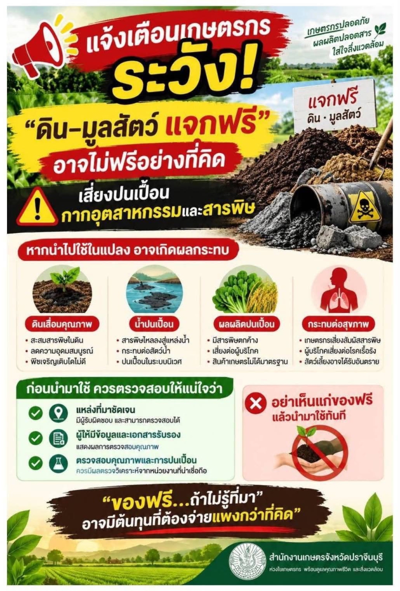 เตือนระวัง“ดินแจกฟรี-ปุ๋ยมูลสัตว์แจกฟรี”