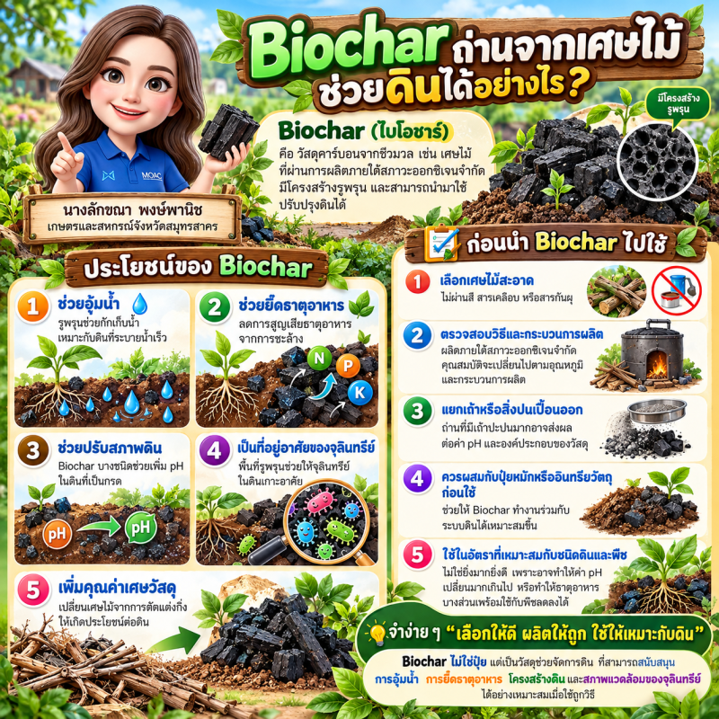 Biochar ถ่านจากเศษไม้ ช่วยดินได้อย่างไร?