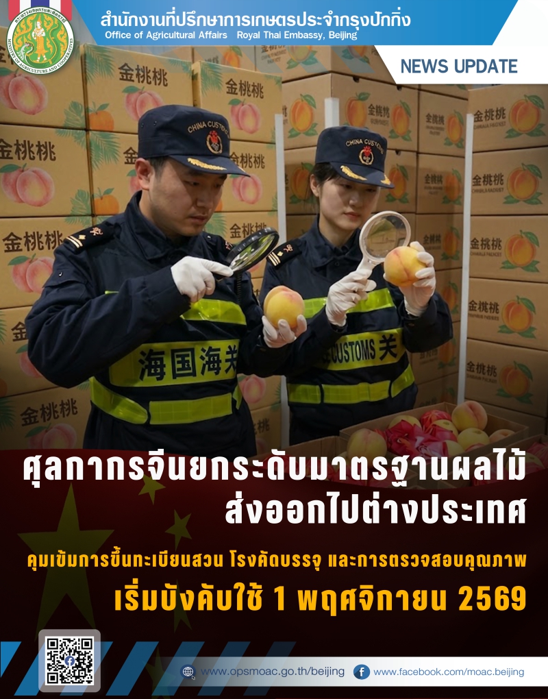 ศุลกากรจีนยกระดับมาตรฐานผลไม้ส่งออกไปต่างประเทศ