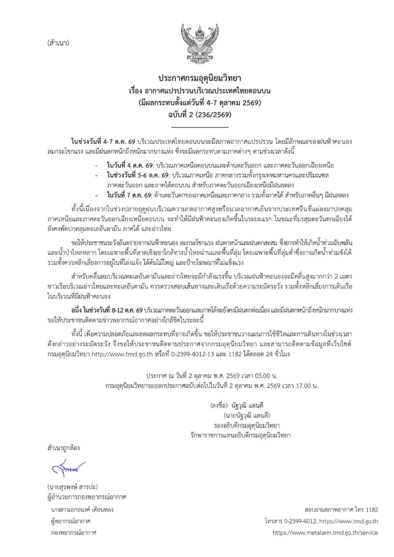 ประกาศกรมอุตุนิยมวิทยา