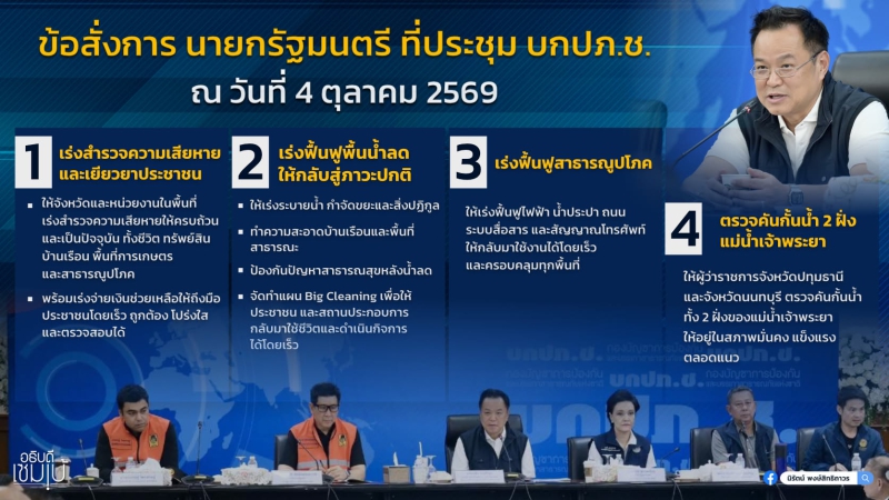 ข้อสั่งการนายกรัฐมนตรีที่ประชุมบกปภ.ช.