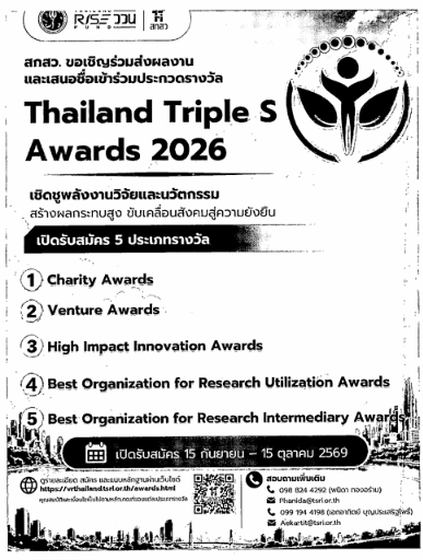 ขอเชิญเข้าร่วมการประกวดรางวัล Thailand Triple S Awards 2026
