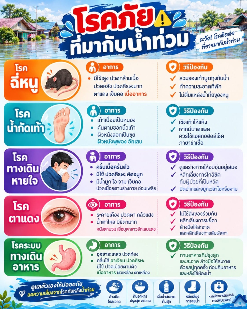 โรคภัยที่มากับน้ำท่วม ต้องระวังอะไรบ้าง