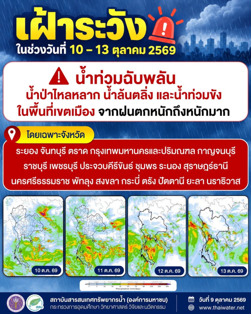 แจ้งเตือนเฝ้าระวัง ในช่วงวันที่ 10–13 ตุลาคม 69