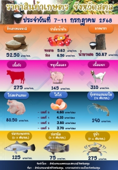 ราคาสินค้าเกษตรจังหวัดสตูล ประจำวันที่ 7-11 กรกฎาคม 2568