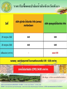 ราคารับซื้อผลปาล์มน้ำมันจังหวัดพังงา