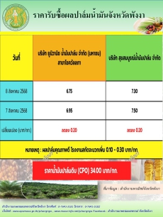 ราคารับซื้อผลปาล์มน้ำมันจังหวัดพังงา