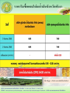 ราคารับซื้อผลปาล์มน้ำมันจังหวัดพังงา