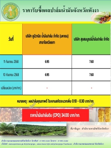 ราคารับซื้อผลปาล์มน้ำมันจังหวัดพังงา