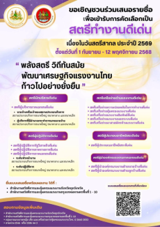 ประชาสัมพันธ์และร่วมเสนอชื่อสตรีทำงานเพื่อเข้ารับการคัดเลือกเป็นสตรีทำงานดีเด่น