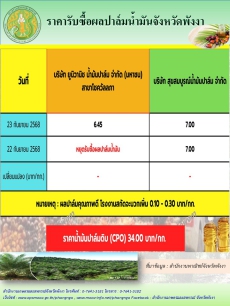 ราคารับซื้อผลปาล์มน้ำมันจังหวัดพังงา
