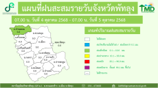 แผนที่ฝนสะสมรายวันจังหวัดพัทลุง วันที่ 5 ตุลาคม 2568