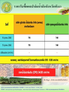 ราคารับซื้อผลปาล์มน้ำมันจังหวัดพังงา