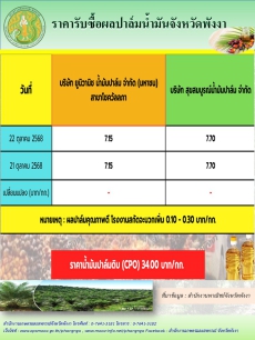 ราคารับซื้อผลปาล์มน้ำมันจังหวัดพังงา