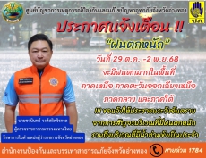 จังหวัดอ่างทองแจ้งเตือนประชาชนเฝ้าระวังสถานการณ์ฝนตกหนัก