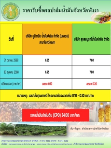 ราคารับซื้อผลปาล์มน้ำมันจังหวัดพังงา
