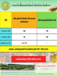 ราคารับซื้อผลปาล์มน้ำมันจังหวัดพังงา