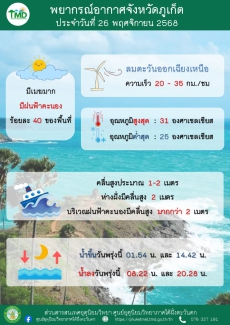 พยากรณ์อากาศจังหวัดภูเก็ต ประจำวันที่ 26 พฤศจิกายน 2568