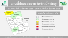 แผนที่ฝนสะสมรายวันจังหวัดพัทลุง วันที่ 26 ธันวาคม 2568