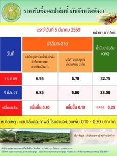 ราคารับซื้อผลปาล์มน้ำมันจังหวัดพังงา