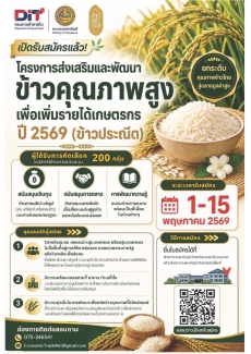 รับสมัครผู้เข้าร่วมโครงการส่งเสริมและพัฒนาข้าวคุณภาพสูงเพื่อเพิ่มรายได้เกษตรกร
