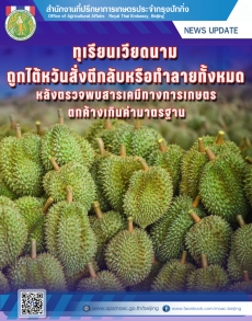 ทุเรียนเวียดนามตรวจพบสารเคมีทางการเกษตรตกค้างเกินค่ามาตรฐาน