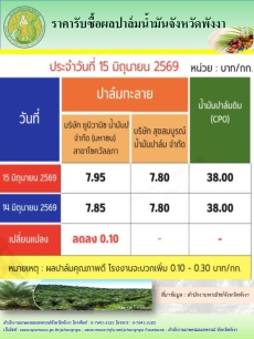ราคารับซื้อผลปาล์มน้ำมันจังหวัดพังงา