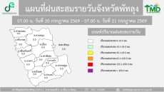 แผนที่ฝนสะสมรายวันจังหวัดพัทลุง วันที่ 21 กรกฎาคม 2569