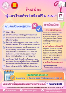 ประชาสัมพันธ์การรับสมัครบุคคลเพื่อคัดเลือกให้ดำรงตำแหน่งผู้แทนไทยในคณะกรรมาธิการอาเซียนว่าด้วยการส่งเสริมและคุ้มครองสิทธิสตรีและสิทธิเด็ก