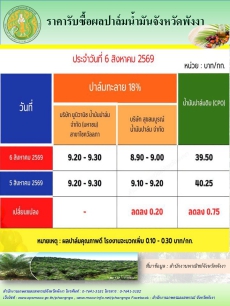ราคารับซื้อผลปาล์มน้ำมันจังหวัดพังงา