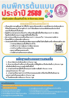 จังหวัดแพร่ เปิดรับสมัครคนพิการต้นแบบ ประจำปี 2569