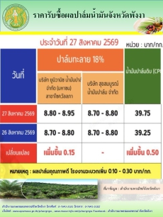 ราคารับซื้อผลปาล์มน้ำมันจังหวัดพังงา
